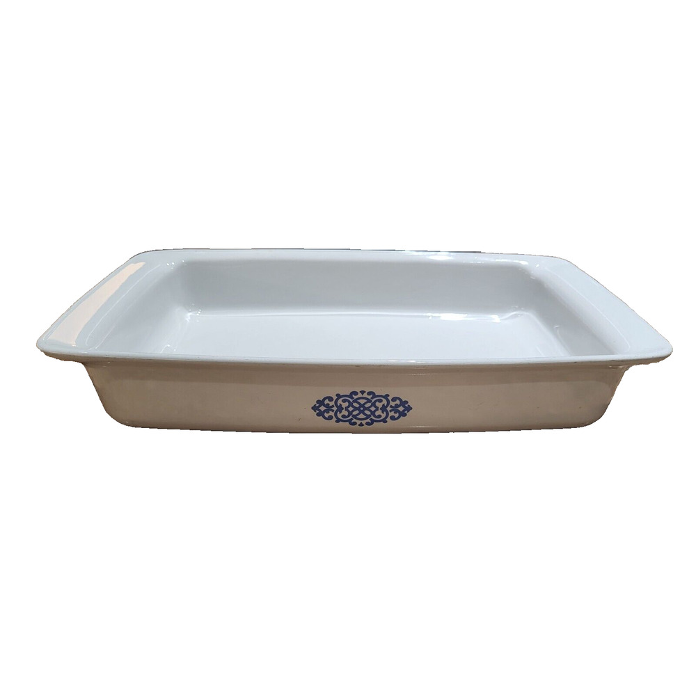 Corning Ware Baking Dish 12"x 7 1/2" x 2" Blue Medallion Macrame P-332 Shell Oil